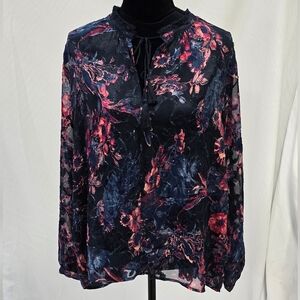 Lucky Brand women XL sheer burnout bell long sleeve blouse, whimsical fairy
